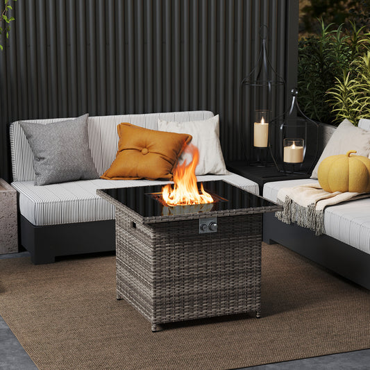 32.5 Inch Propane Fire Pit Table, 5000 BTU, Tempered Glass Tabletop, Gray