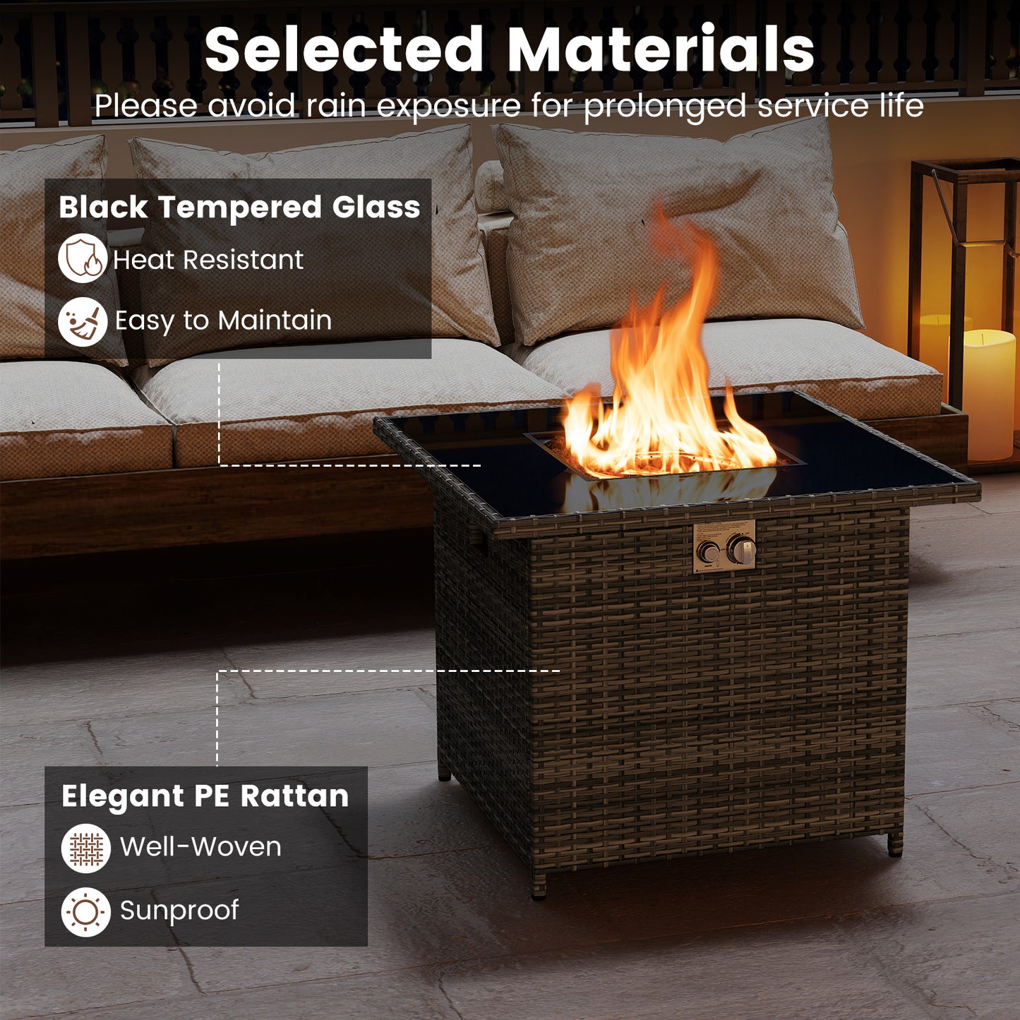 32.5 Inch Propane Fire Pit Table, 5000 BTU, Tempered Glass Tabletop, Gray Fire Pit Tables at Gallery Canada