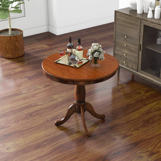 32 Inch Wooden Round Pub Pedestal Side Table, Walnut Dining Tables Walnut at Gallery Canada