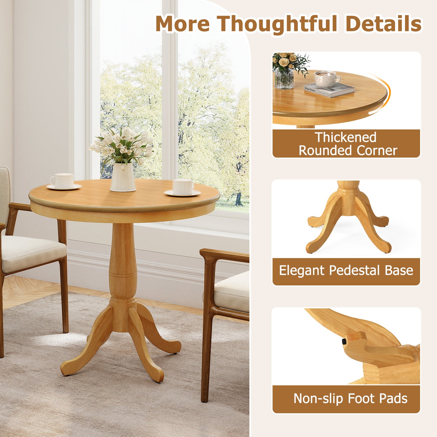 32 Inch Wooden Round Pub Pedestal Side Table, Natural Dining Tables at Gallery Canada