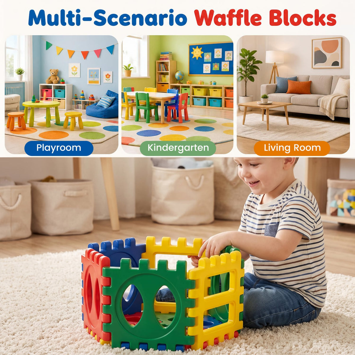 Waffle Block Set 32-Piece with 10 Ocean Balls Grid Building Toys