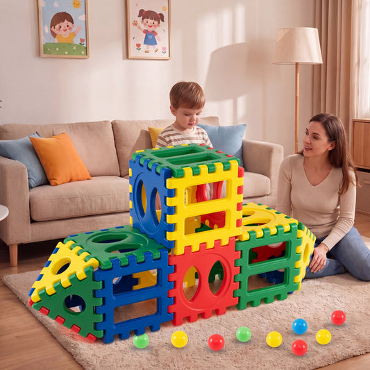 Waffle Block Set 32-Piece with 10 Ocean Balls Grid Building Toys Learning Toys Options at Gallery Canada