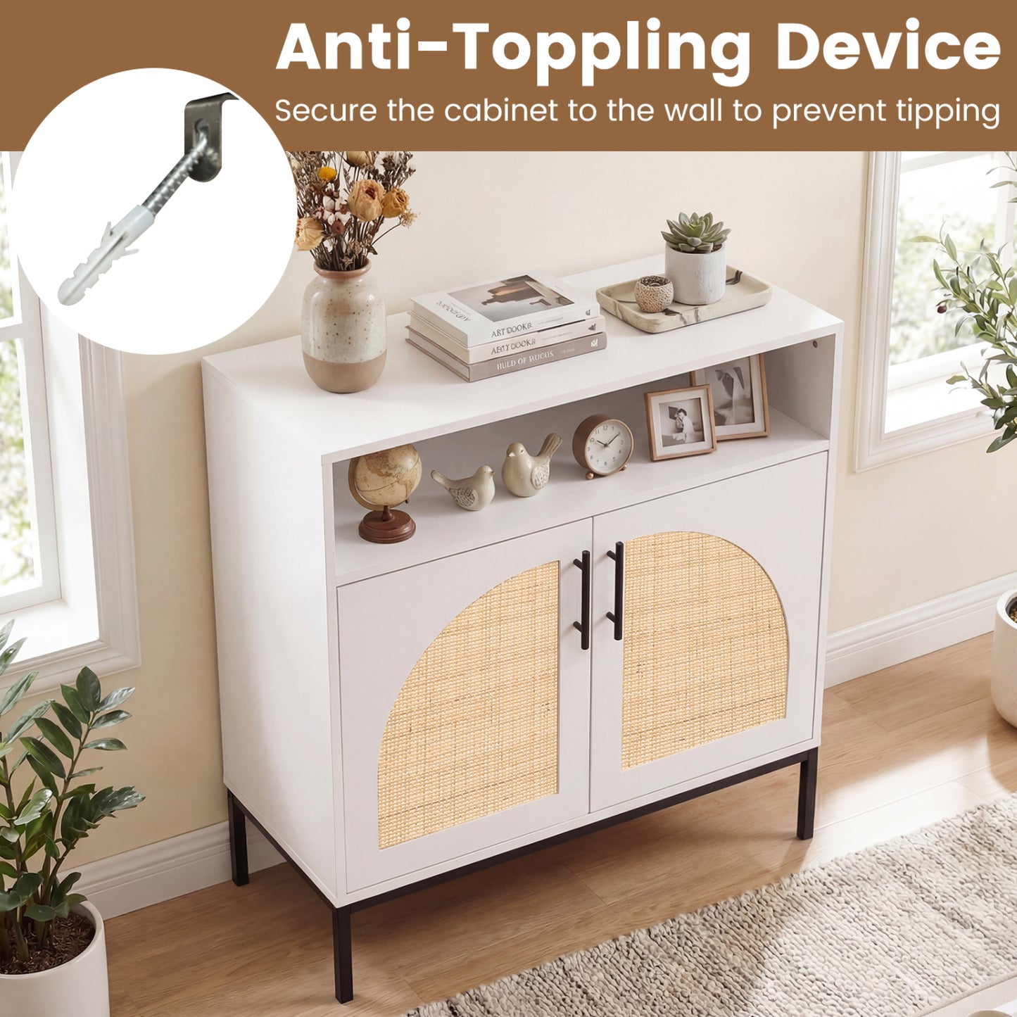 32" Sideboard Buffet Cabinet with Rattan Doors, White Sideboards Cabinets & Buffets at Gallery Canada
