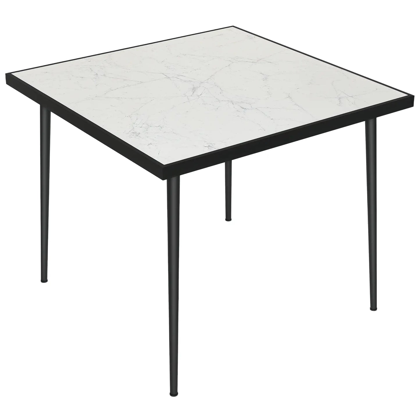 Square Outdoor Dining Table for 4, Marble Effect Glass Top, Steel Frame, White Patio Dinning Tables at Gallery Canada