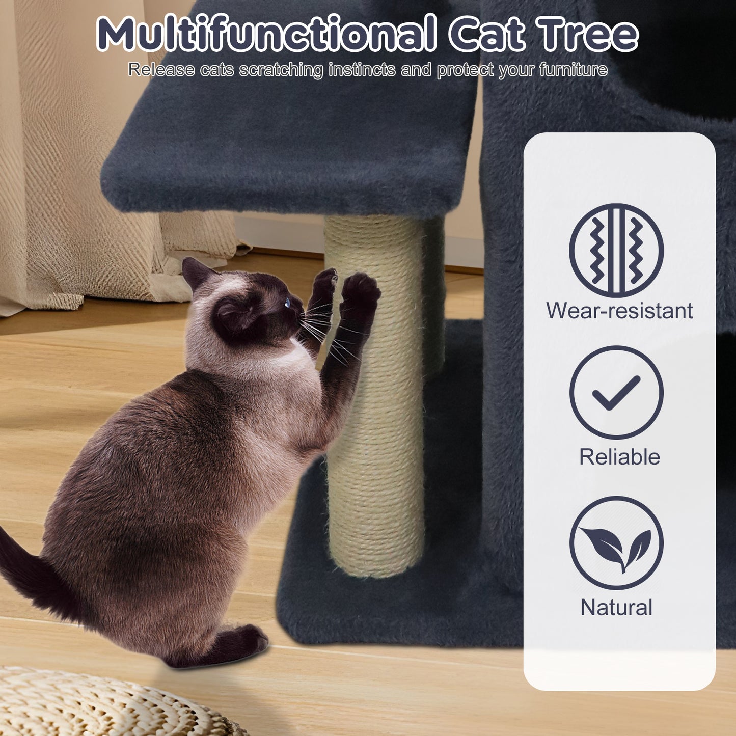 33.5 Inch Cute Kitten Tower with 2-Tier Condo and Padded Top Perch, Dark Gray Cat Trees Condos & Scratchers at Gallery Canada