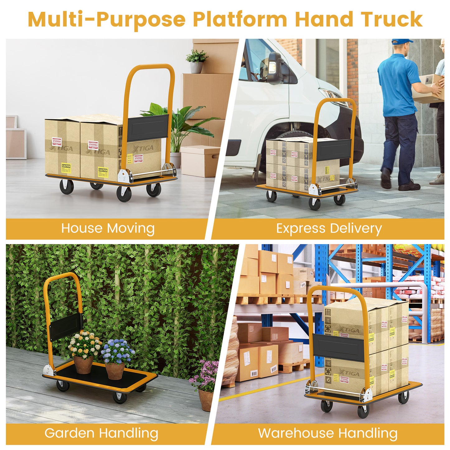 Foldable Platform Cart Dolly, Warehouse Push Hand Truck, Black Garden Tools at Gallery Canada