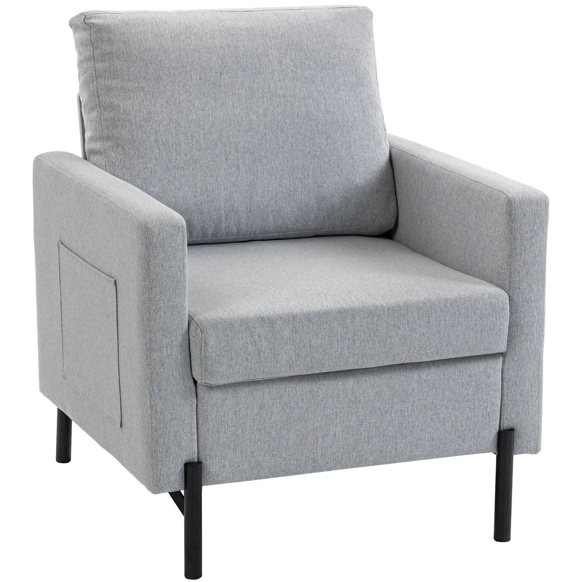 Modern Upholstered Armchair With Side Pockets, Cushion, Light Grey Accent Chairs at Gallery Canada