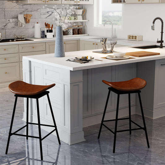Set Of 2 Swivel Barstools, Faux Leather, Backless With Footrest, Brown Bar Stools Brown at Gallery Canada