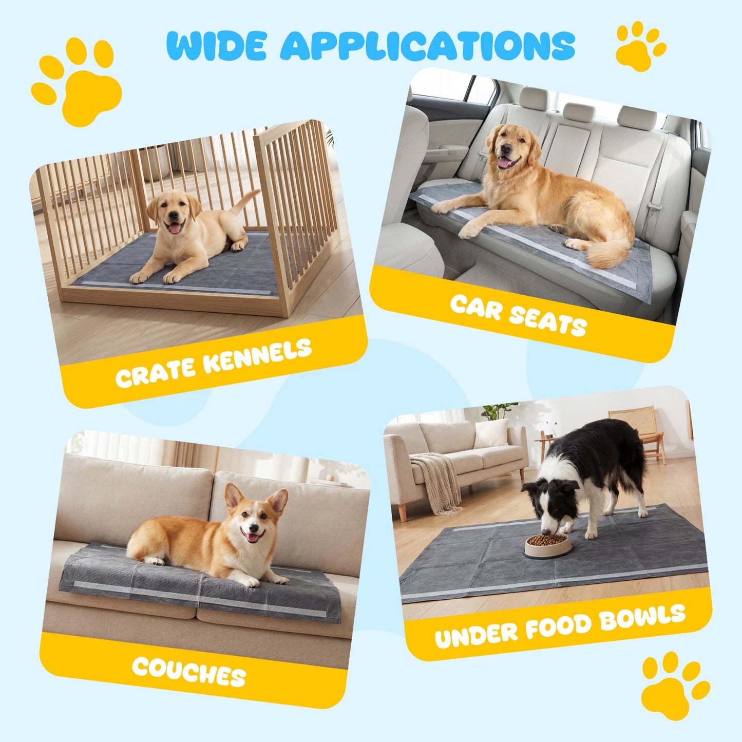 35.5" x 24" Dog Pee Pads, 6-Layer, Charcoal, Black