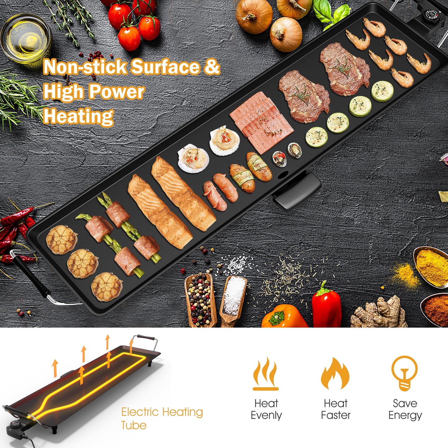 35 Inch Electric Griddle Teppanyaki Grill, Adjustable Temperature, Black Cookware & Bakeware at Gallery Canada