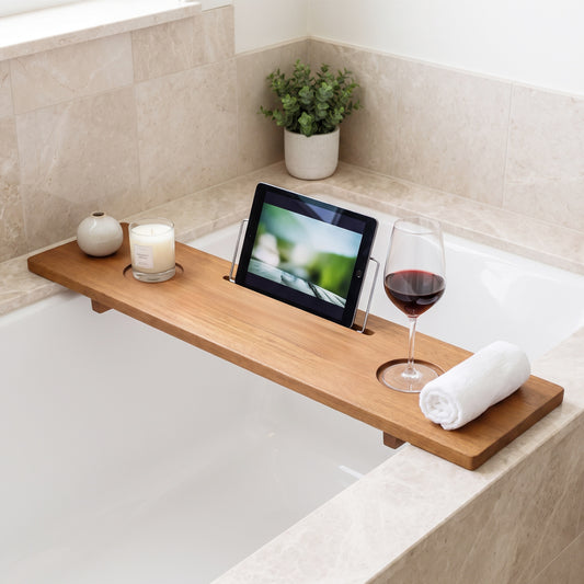 35 x 8 Inch Wood Bath Tray with Slot and 3-Position Legs, Walnut Towel Racks Walnut at Gallery Canada