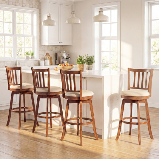 360° Rotating Counter Height Chairs Set of 4 with Backrest and Upholstered Seat-29, Wood Bar Stools Wood at Gallery Canada