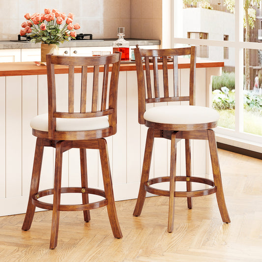 360° Rotating Counter Height Chairs Set of 4 with Backrest and Upholstered Seat-24, Wood Bar Stools Wood at Gallery Canada