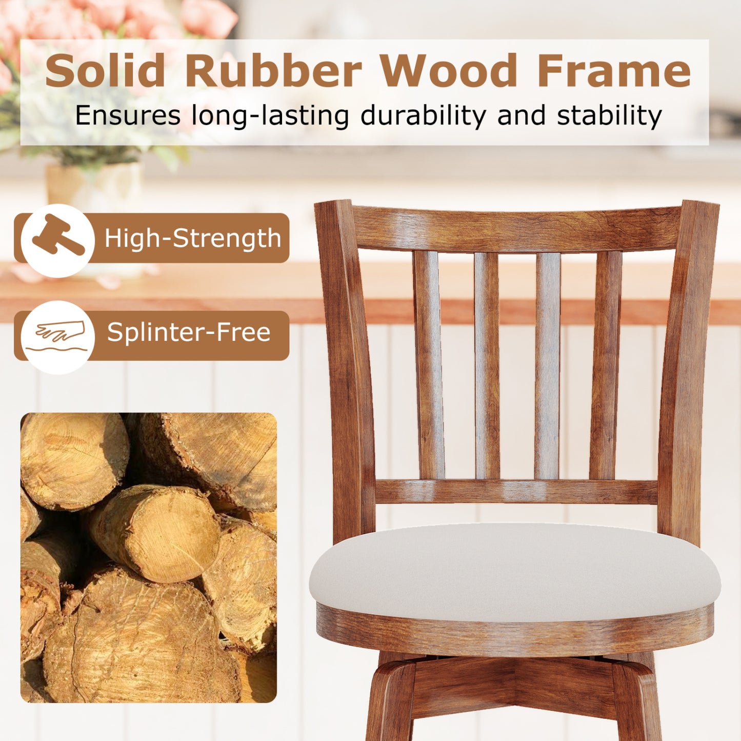 360° Rotating Counter Height Chairs Set of 4 with Backrest and Upholstered Seat-24, Wood Bar Stools at Gallery Canada