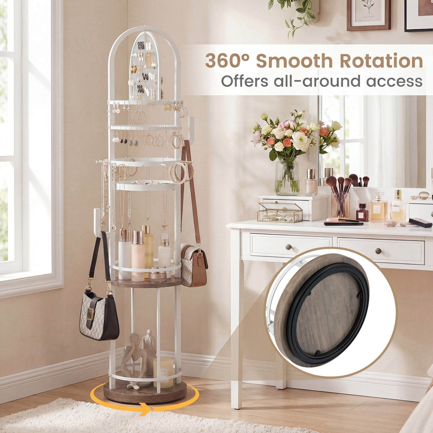 360° Rotating Jewelry Storage Rack, 3 Shelves, Gray Jewelry Armoires at Gallery Canada