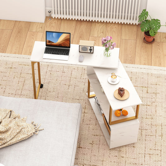 360° Rotating Sofa Side Table with Storage Bookcase and Hooks for Living Room, White End & Side Tables White at Gallery Canada