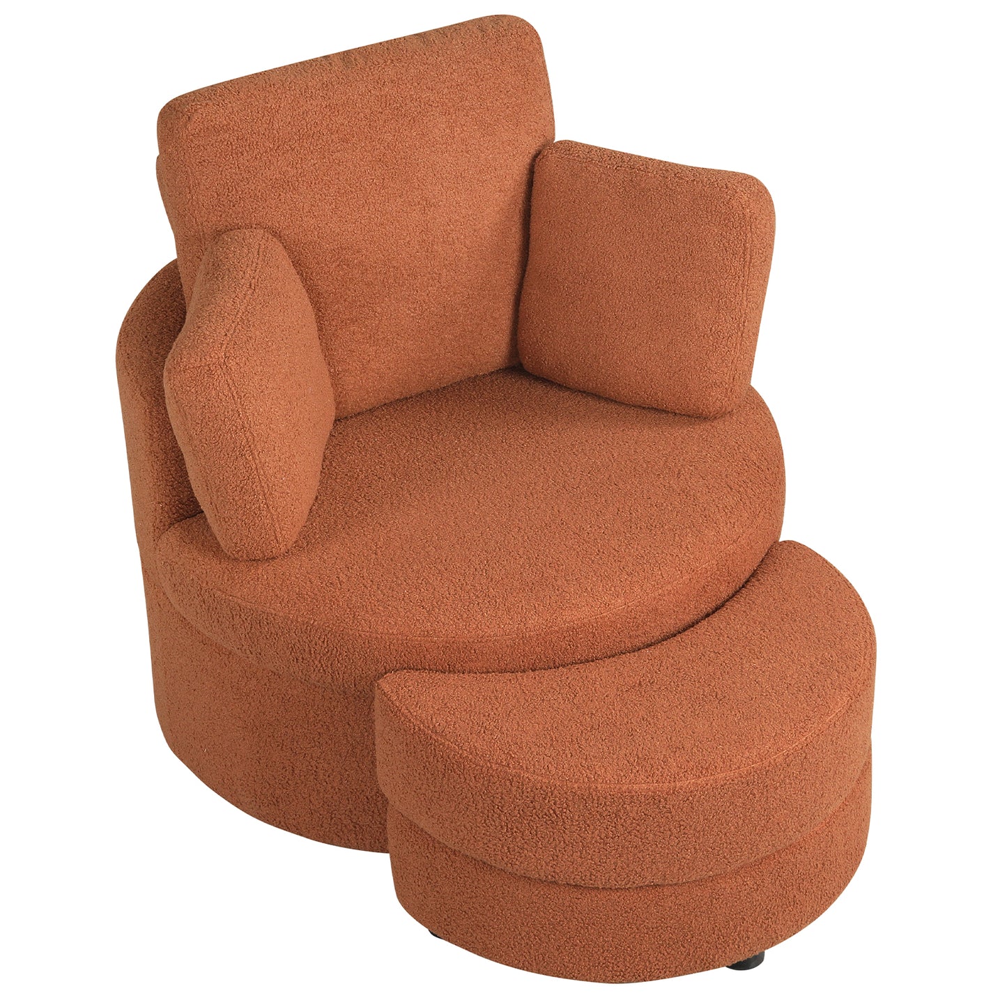360° Swivel Accent Chair with Half Moon Storage Ottoman, Light Brown