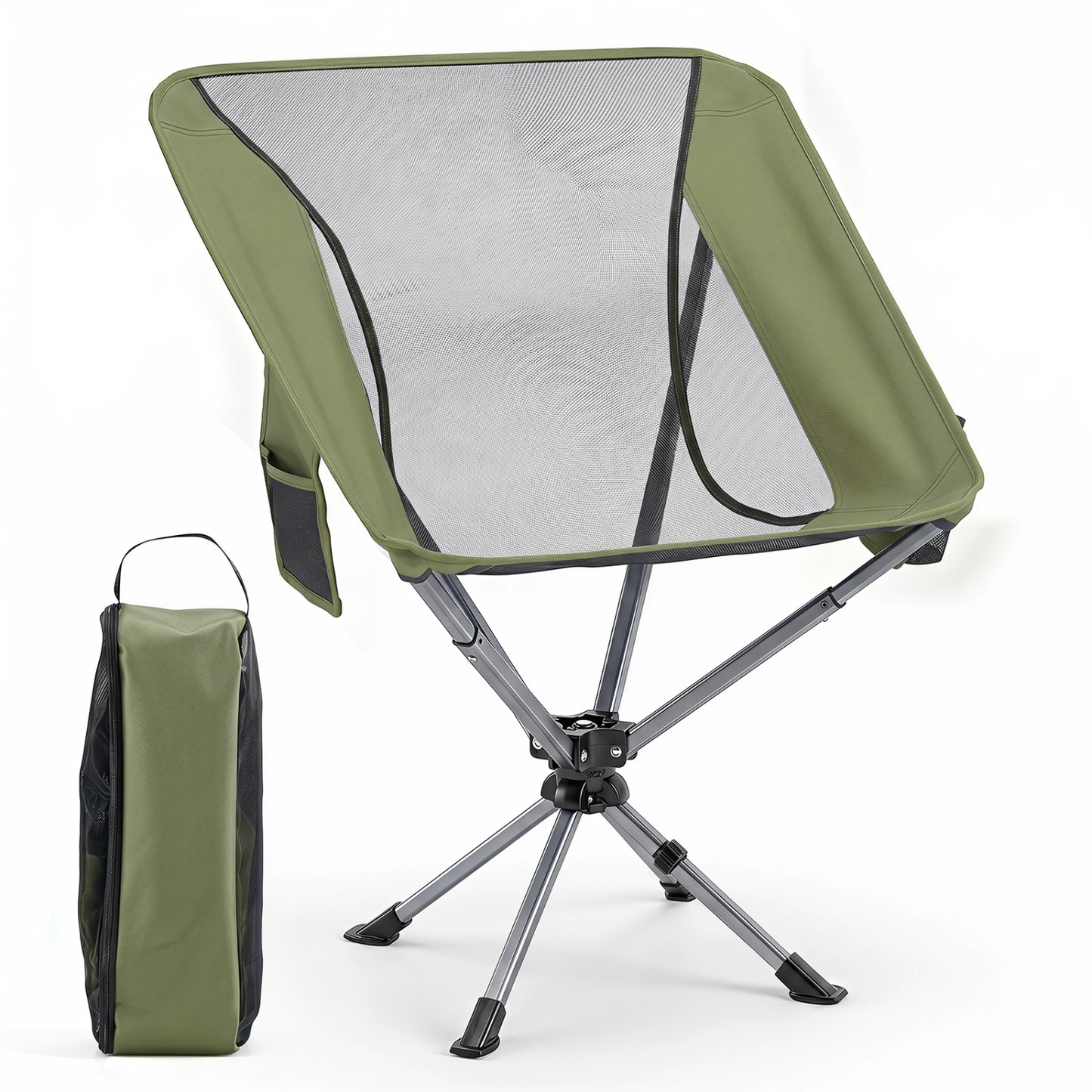 360° Swivel Camping Chair, Cup Holder, Side Pocket, 300 Lbs, Green