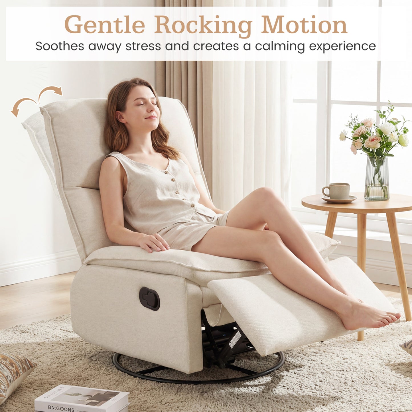 360° Swivel Rocking Chair, Cushioned Back, Living Room, Beige Recliners at Gallery Canada