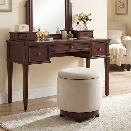 360° Swivel Velvet Foot Rest With Hidden Storage, White Ottomans White at Gallery Canada