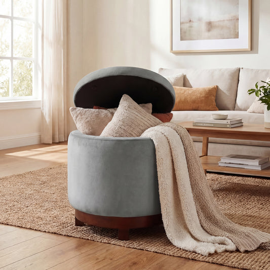 360° Swivel Velvet Foot Rest, Hidden Storage, Gray Ottomans Gray at Gallery Canada
