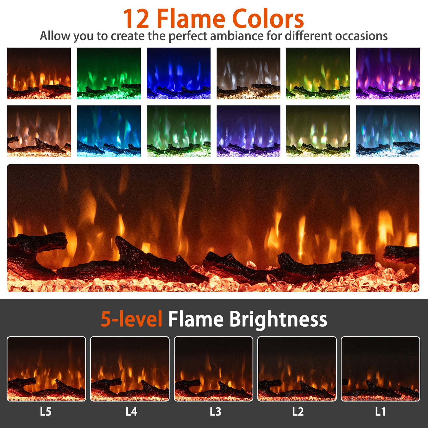 36 Inch Wide 3-Sided Electric Fireplace Insert, Remote Control, 12 Flame, Colors Appliances at Gallery Canada