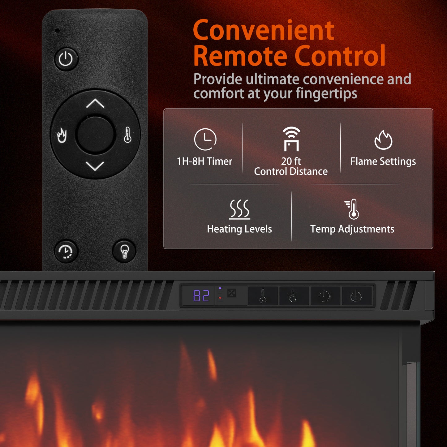 36/40/50/60 Inch Wide 3-Sided Electric Fireplace Insert with Remote Control and 12 Flame Colors-60 inch Fireplaces at Gallery Canada