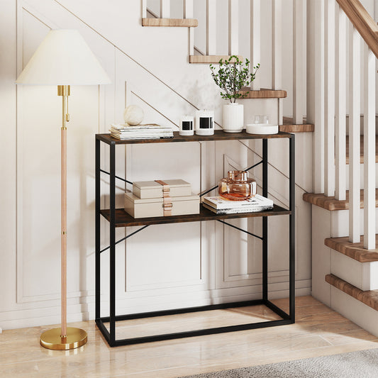 36" Console Table, 2-Tier Entryway, Wooden Shelves, Metal Frame, Rustic Brown Console Tables Rustic Brown at Gallery Canada