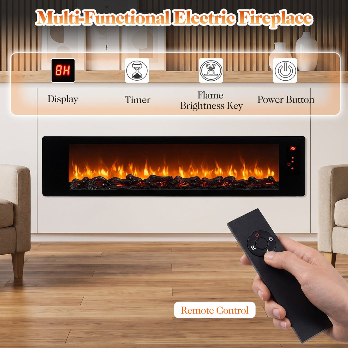 36" Electric Fireplace, 5-Level Brightness, Adjustable Speed Fireplaces at Gallery Canada