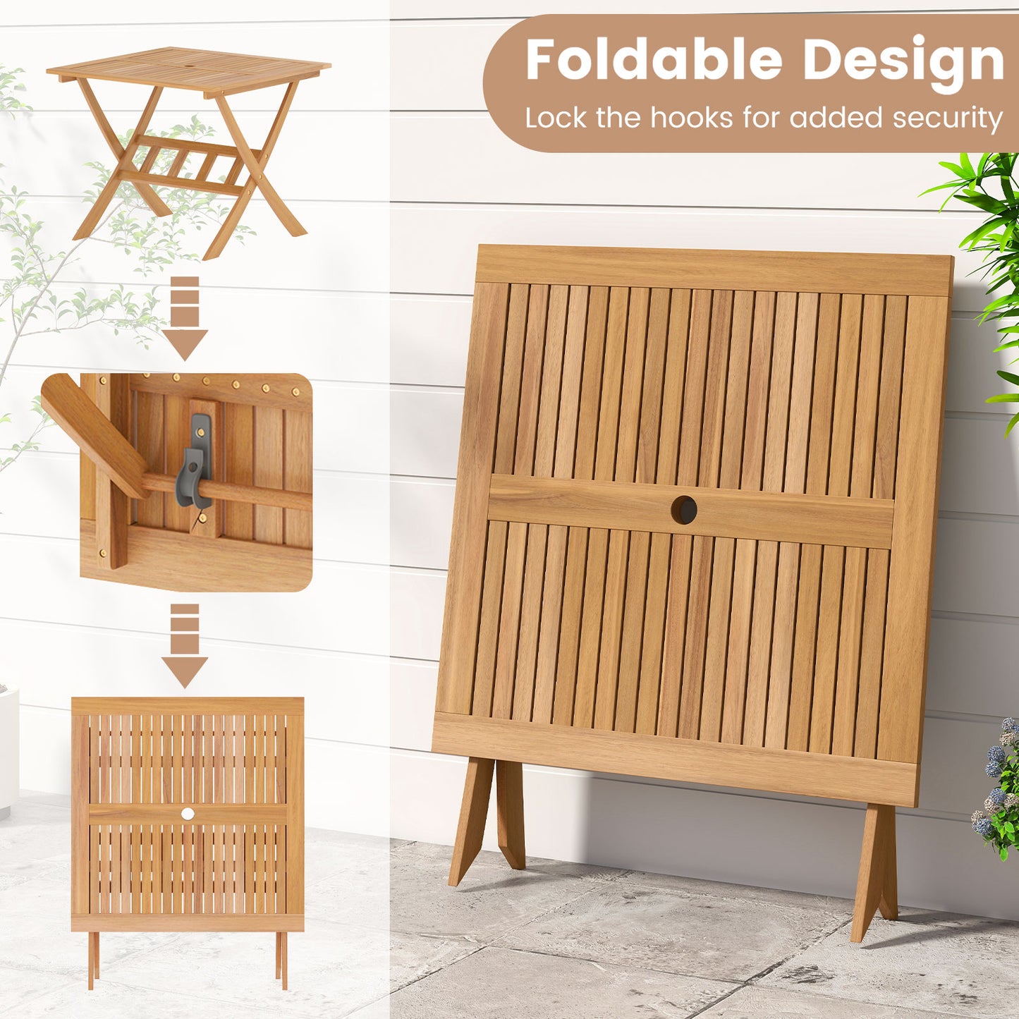 36-Inch Acacia Wood Folding Patio Dining Table, Umbrella Hole, 4 Person Patio Dining Tables at Gallery Canada