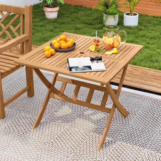 36-Inch Acacia Wood Folding Patio Dining Table with Umbrella Hole for 4 People Patio Dining Tables Options at Gallery Canada