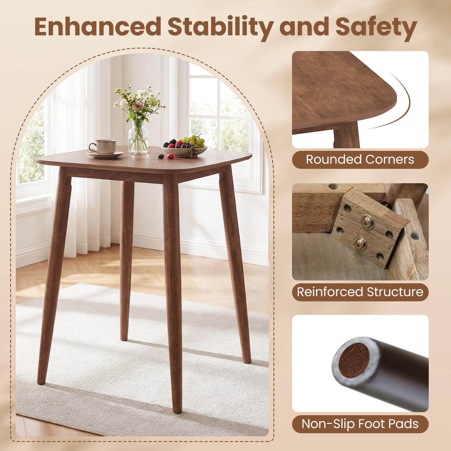 36 Inch Counter Height Bar Table, Solid Rubber Wood Legs, Walnut Bar Tables at Gallery Canada