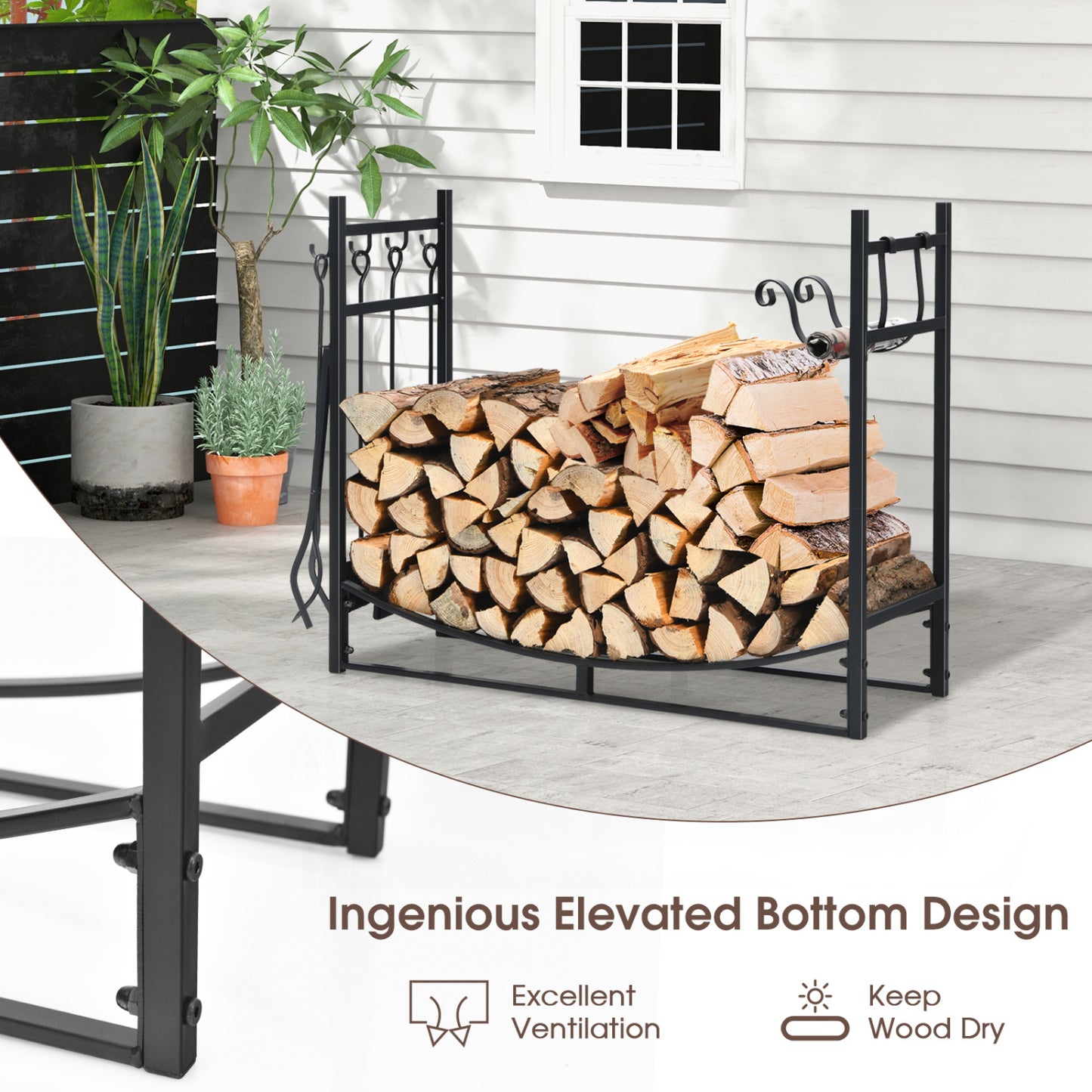 36 Inch Fireplace Log Holder, Kindling Holder, Shovel, Black Log Storage at Gallery Canada
