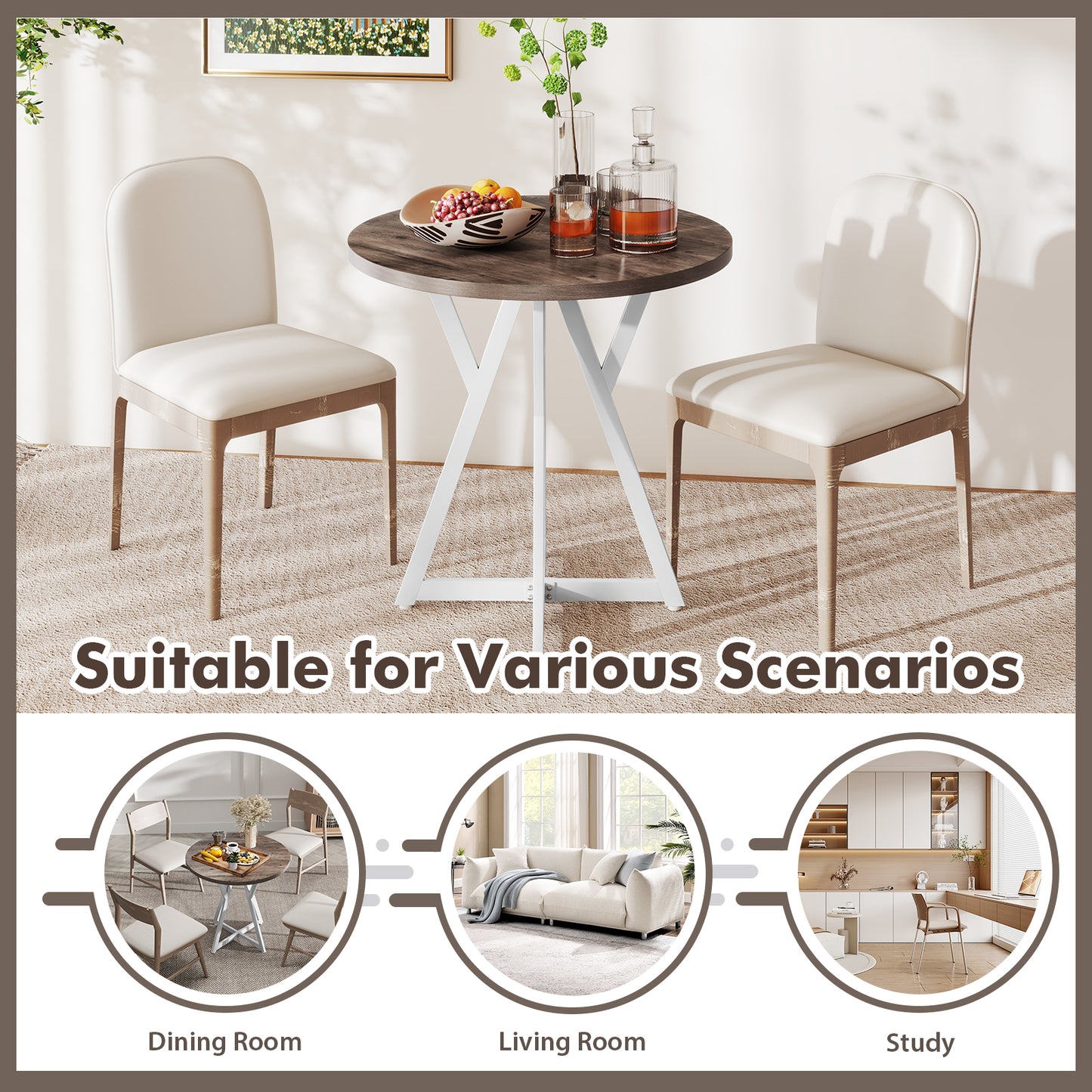 36 Inch Round Dining Table with Metal Pedestal Base, Natural Dining Tables at Gallery Canada