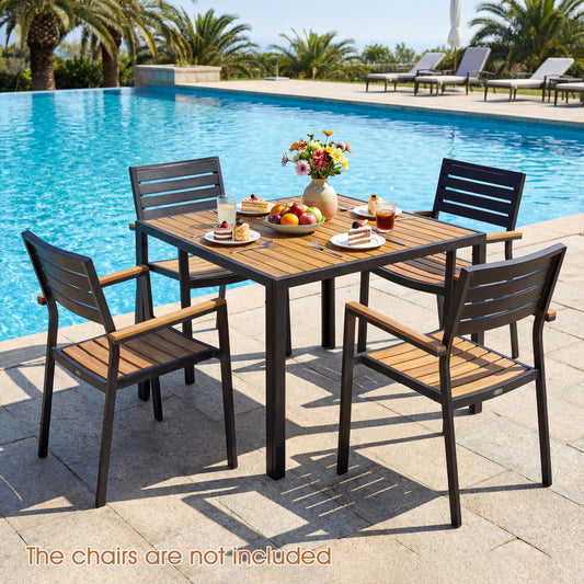 36 Inch Square Outdoor Dining Table, Slatted Top, For 4 Picnic Tables Natural + Black at Gallery Canada