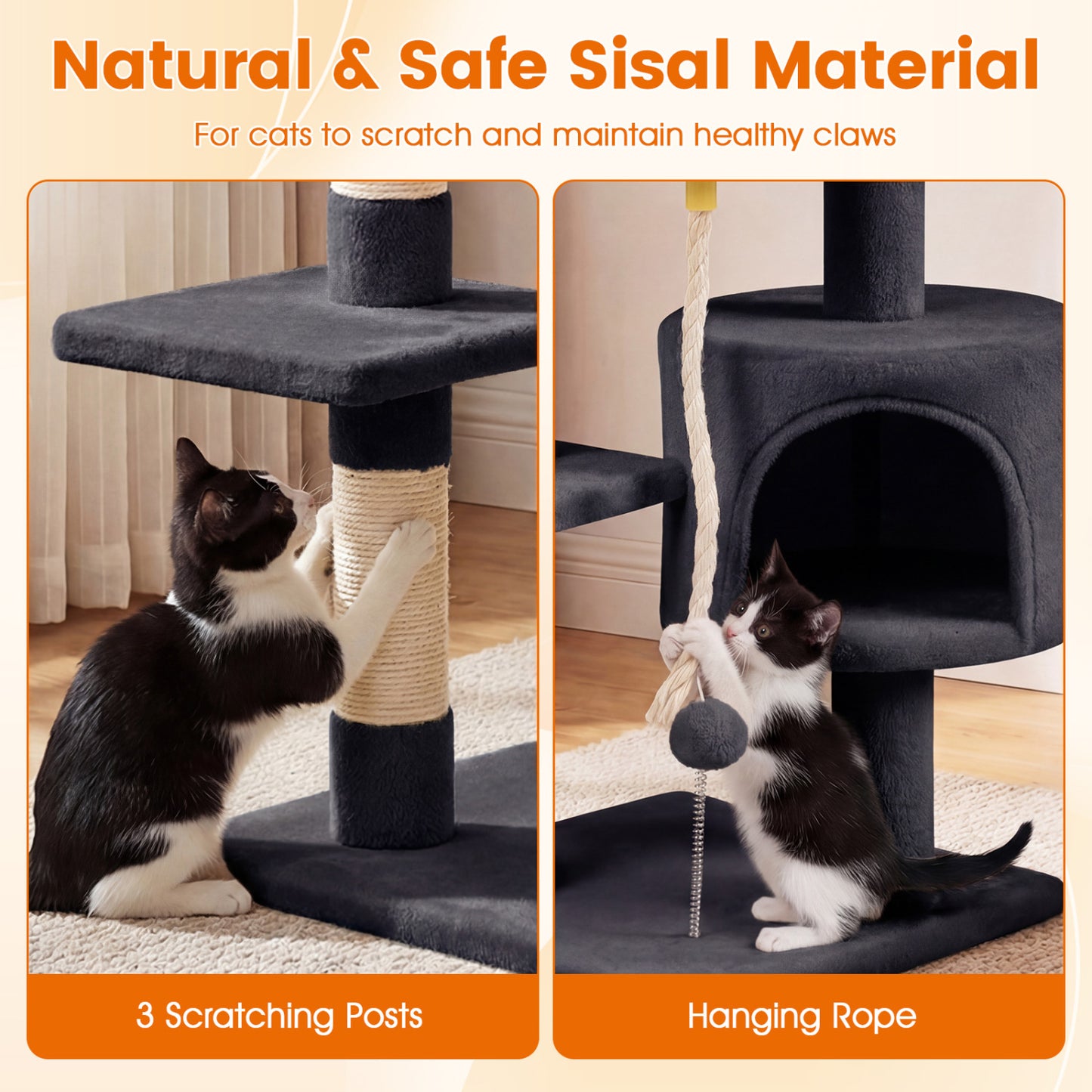 36 Inch Tall Kitten Tower, Condo, Plush Perch, Dark Gray Cat Trees Condos & Scratchers at Gallery Canada