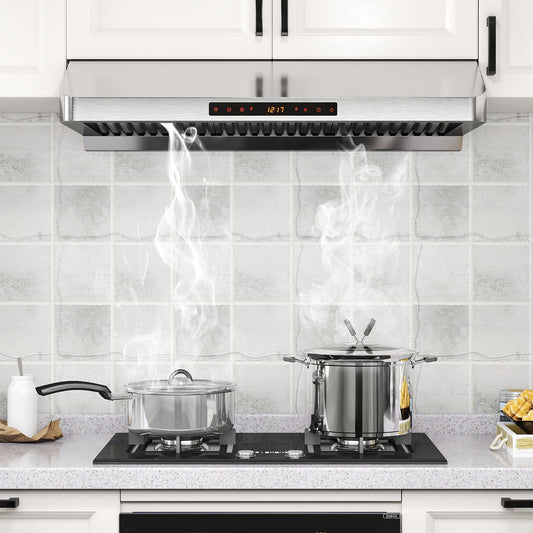 36 Inch Under Cabinet Range Hood 900 CFM Kitchen Stove Vent with Oil Collector, Silver Kitchen Appliances Silver at Gallery Canada