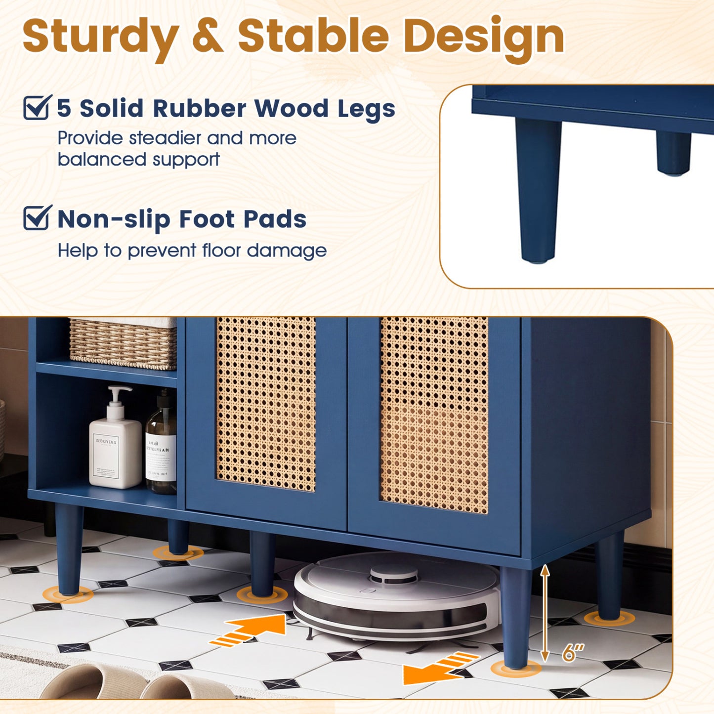 36 Inch Under Sink Cabinet, Boho Sink Base, Navy Floor Cabinets at Gallery Canada