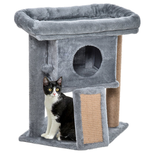Cat Tree, Small Cat Tower with Perch, Scratching Post, Cat Condo, Toy Ball for Kitty, Indoor Use, Grey - Gallery Canada