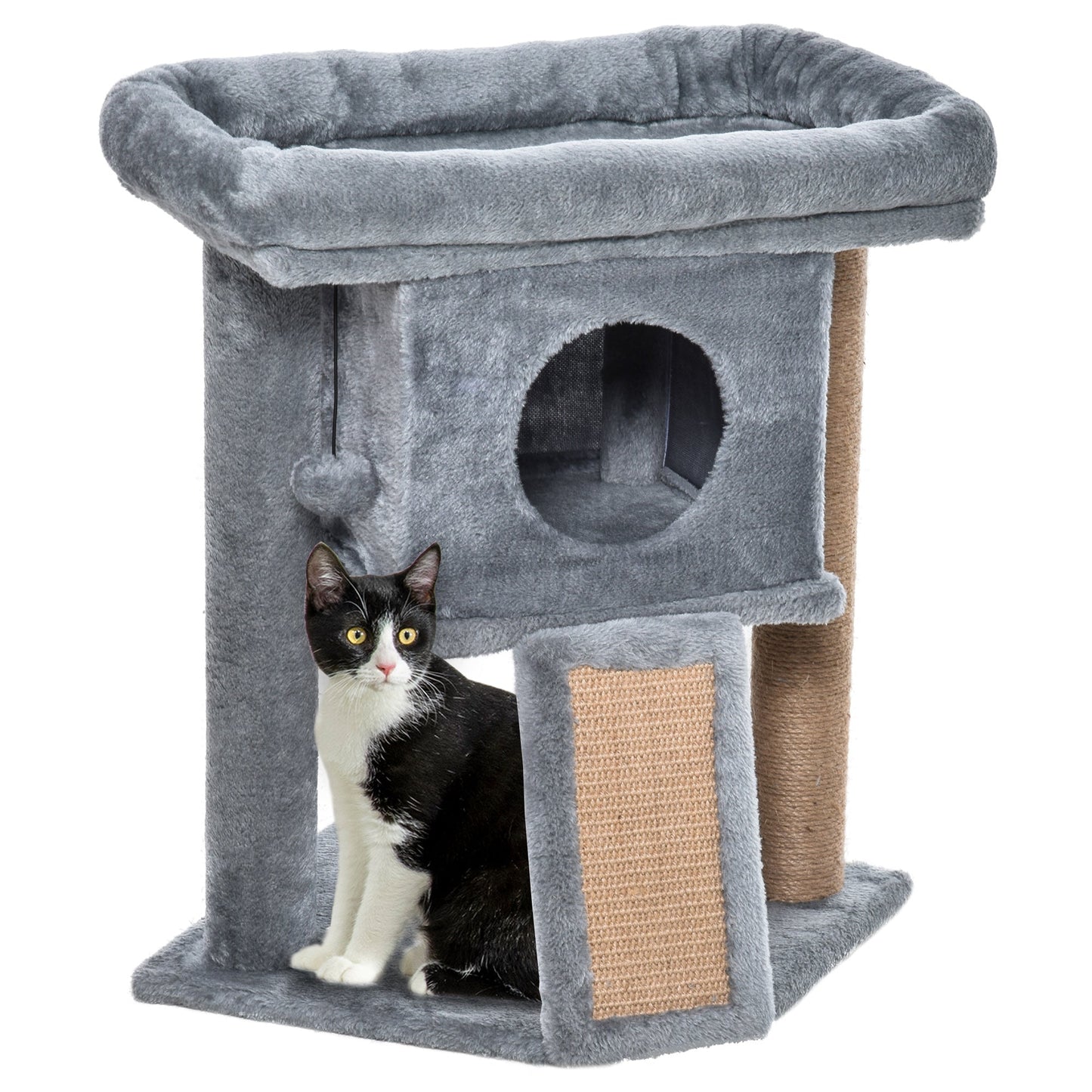 Cat Tree, Small Cat Tower with Perch, Scratching Post, Cat Condo, Toy Ball for Kitty, Indoor Use, Grey at Gallery Canada