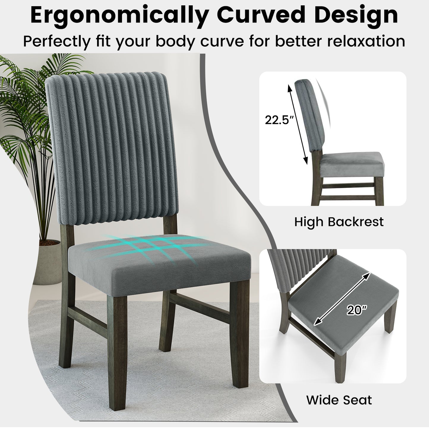 Dining Chair Set of 2 Mid-Century Modern Velvet Fabric Upholstered Chairs-Grey, Gray Dining Chairs at Gallery Canada