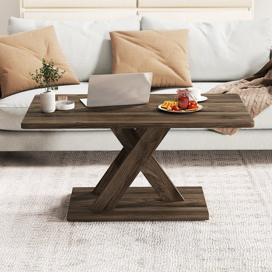 37.5 Inch Rectangular Coffee Table with Stable Base and Rubber Wood Connection for Living Room, Brown Coffee Tables Brown at Gallery Canada
