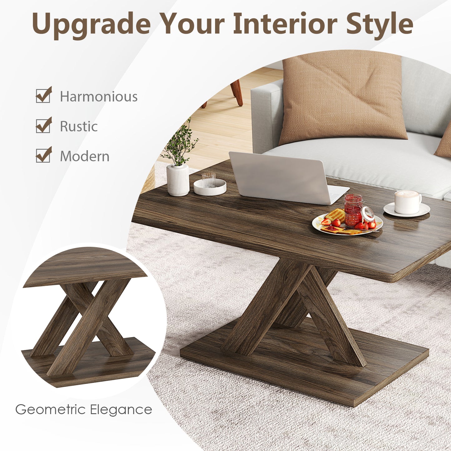 37.5 Inch Rectangular Coffee Table, Stable Base, Rubber Wood Connection, Brown Coffee Tables at Gallery Canada