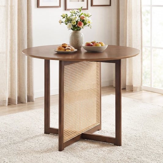 37.5 Inch Round Dining Table, Cross Pedestal Base, Walnut Dining Tables Walnut at Gallery Canada