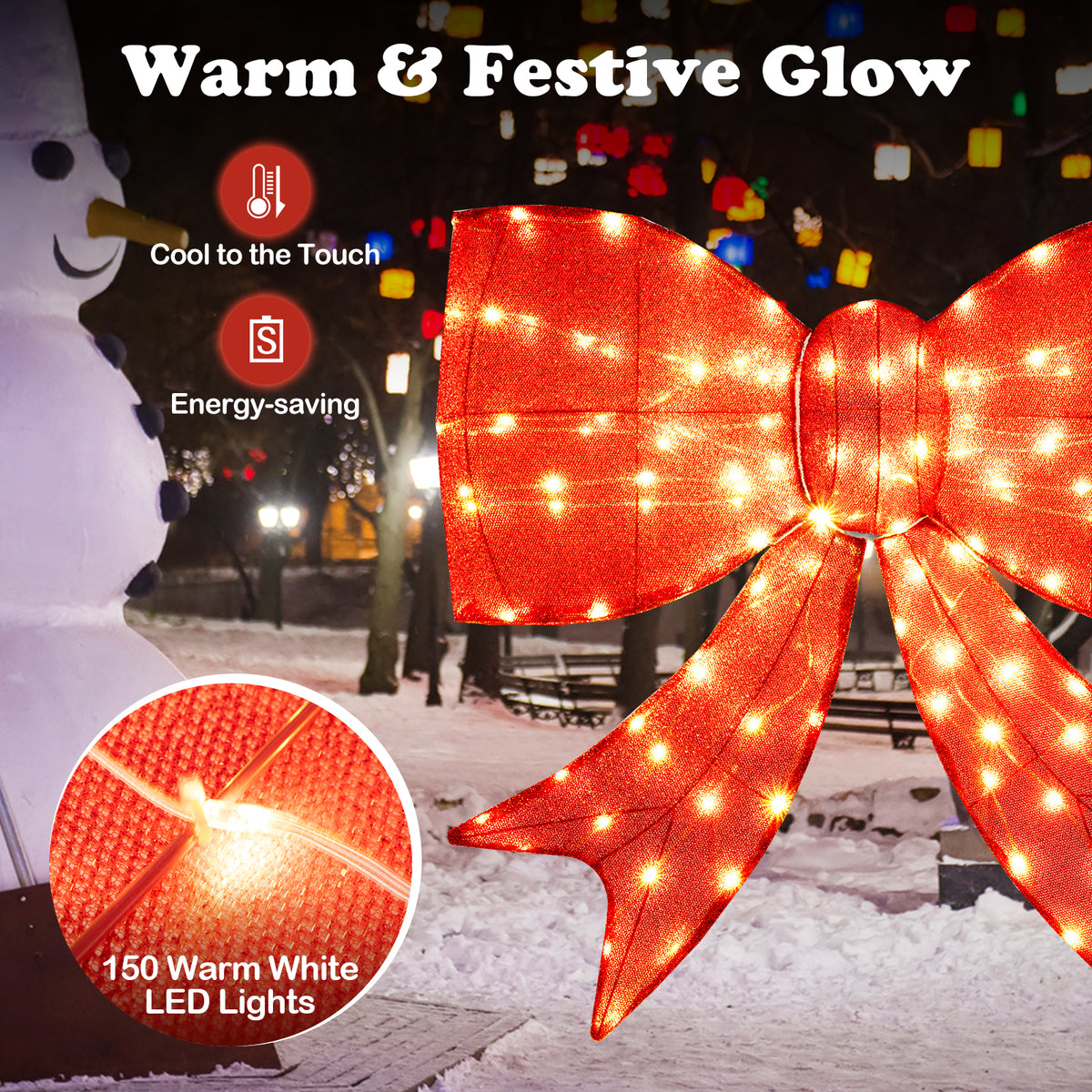 37 Inch Christmas Bow Decoration, Warm White LED Lights, Red Christmas Decor & Accessories at Gallery Canada