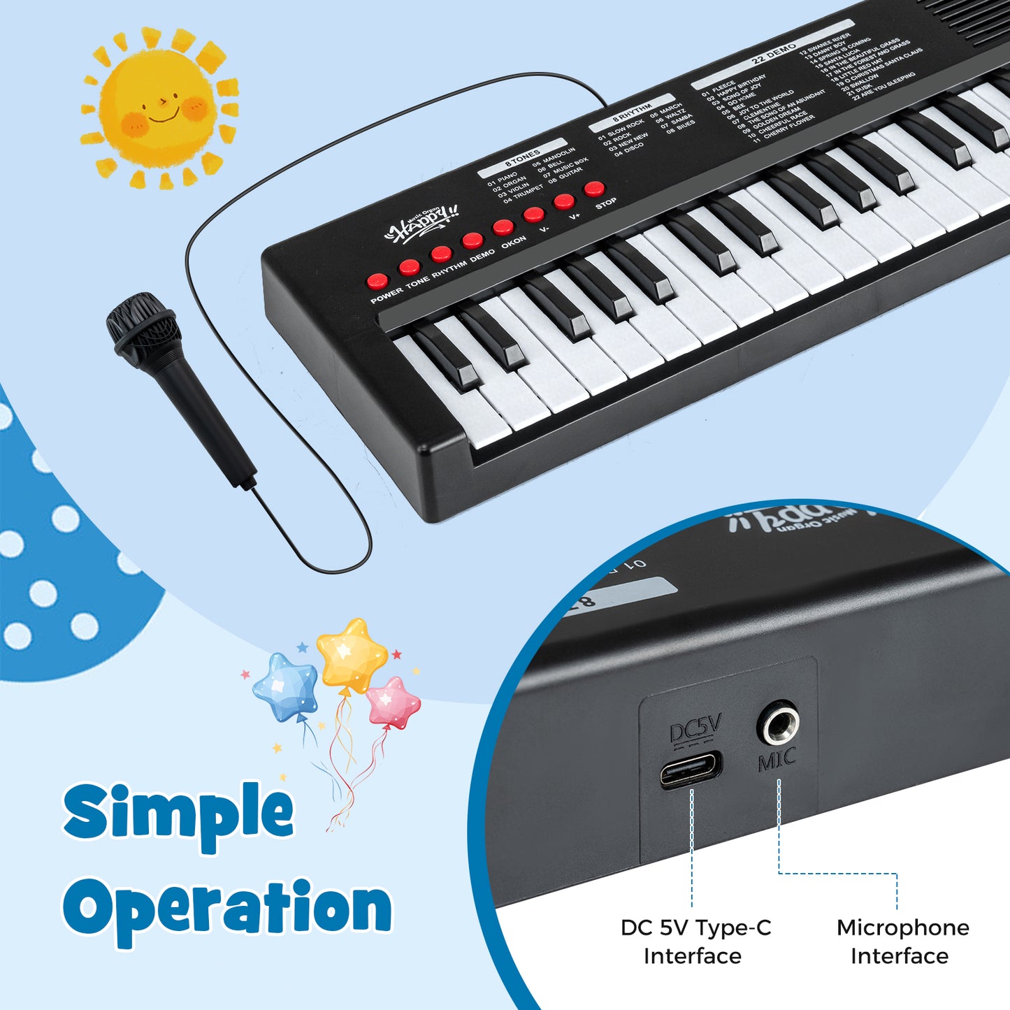 37 Keys Kids Piano Keyboard, 8 Rhythms, Microphone, Black Pianos & Keyboards at Gallery Canada