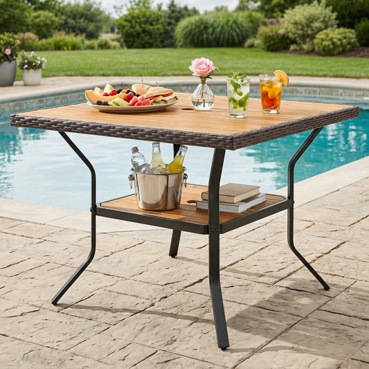 37" Square Outdoor Dining Table for 4 with Acacia Wood Tabletop and 2" Umbrella Hole, Brown Dining Tables Brown at Gallery Canada