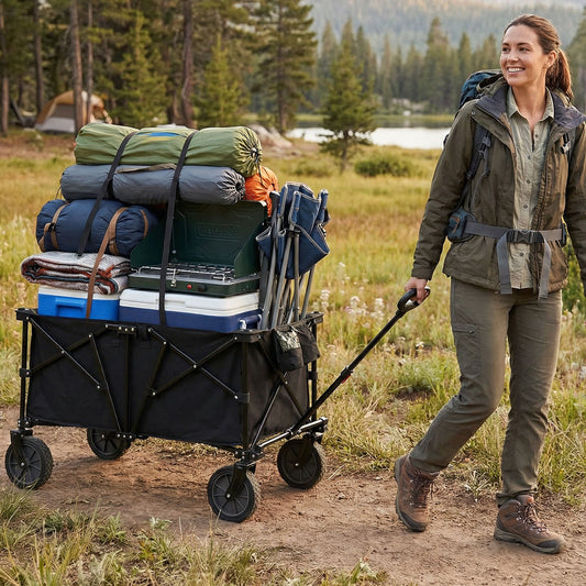 38 Inch 400 LBS Heavy-Duty Collapsible Wagon Cart with Adjustable Handle for Camping Garden, Black Garden Carts Black at Gallery Canada