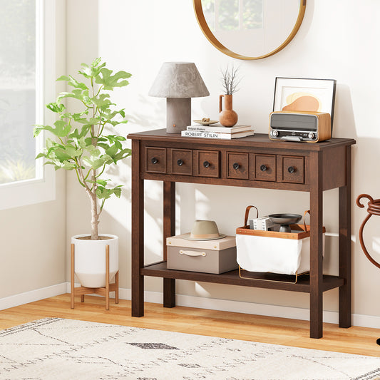 38 Inch Rustic Console Table, 2 Drawers, Open Shelf, Espresso Console Tables Espresso at Gallery Canada