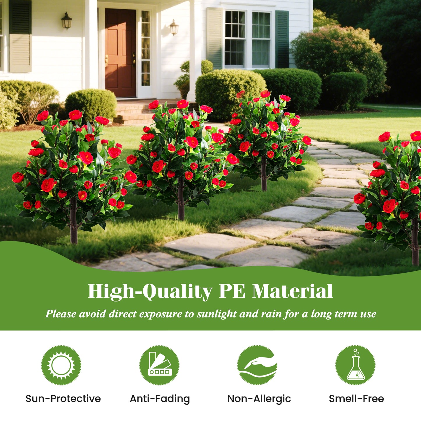 31 Inches Artificial Camellia Tree Set, 2 Pack, Green Faux Plants at Gallery Canada